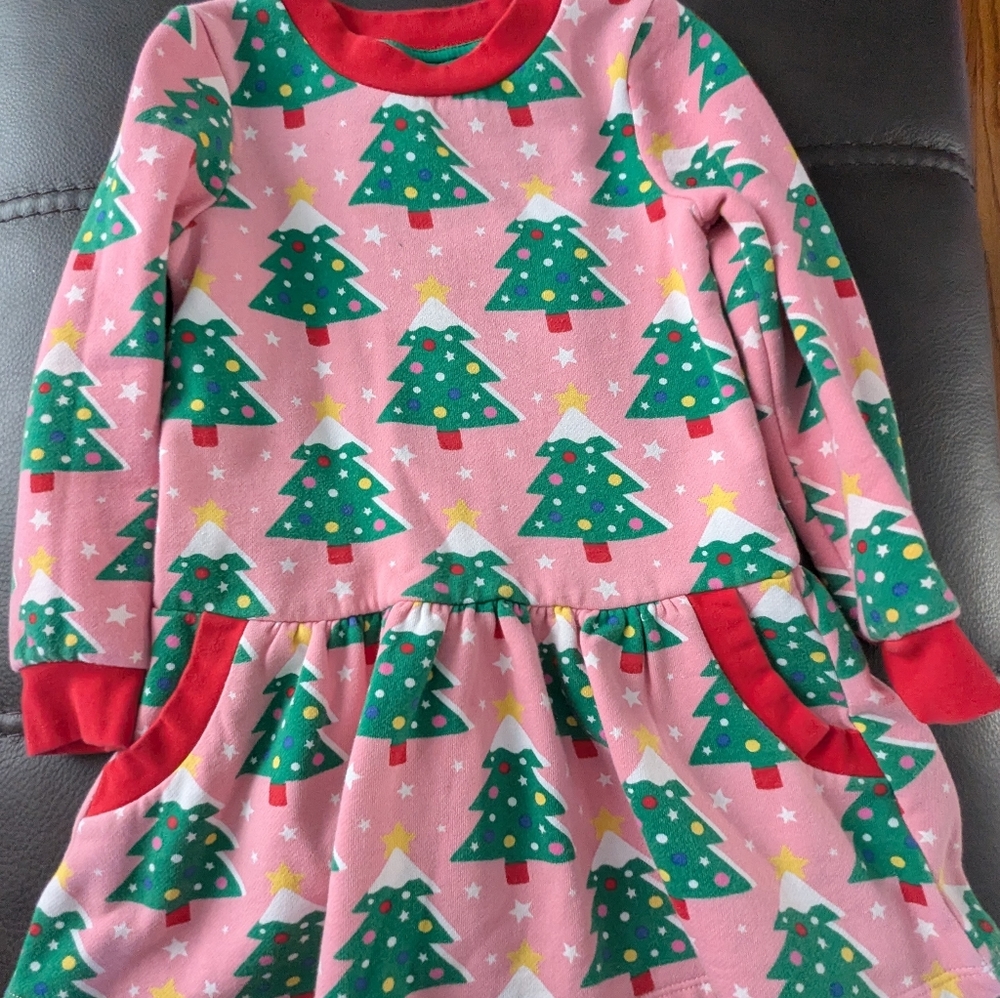 Mini Boden Pink and Green Tree Print Dress